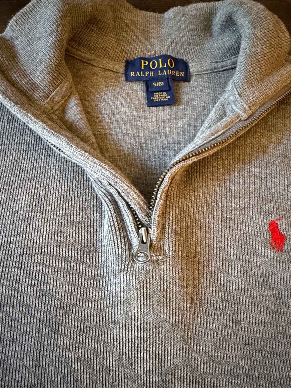 Polo by Ralph Lauren Gray Quarter-Zip Sweater with Red Pony size 8 boys - Picture 3 of 8